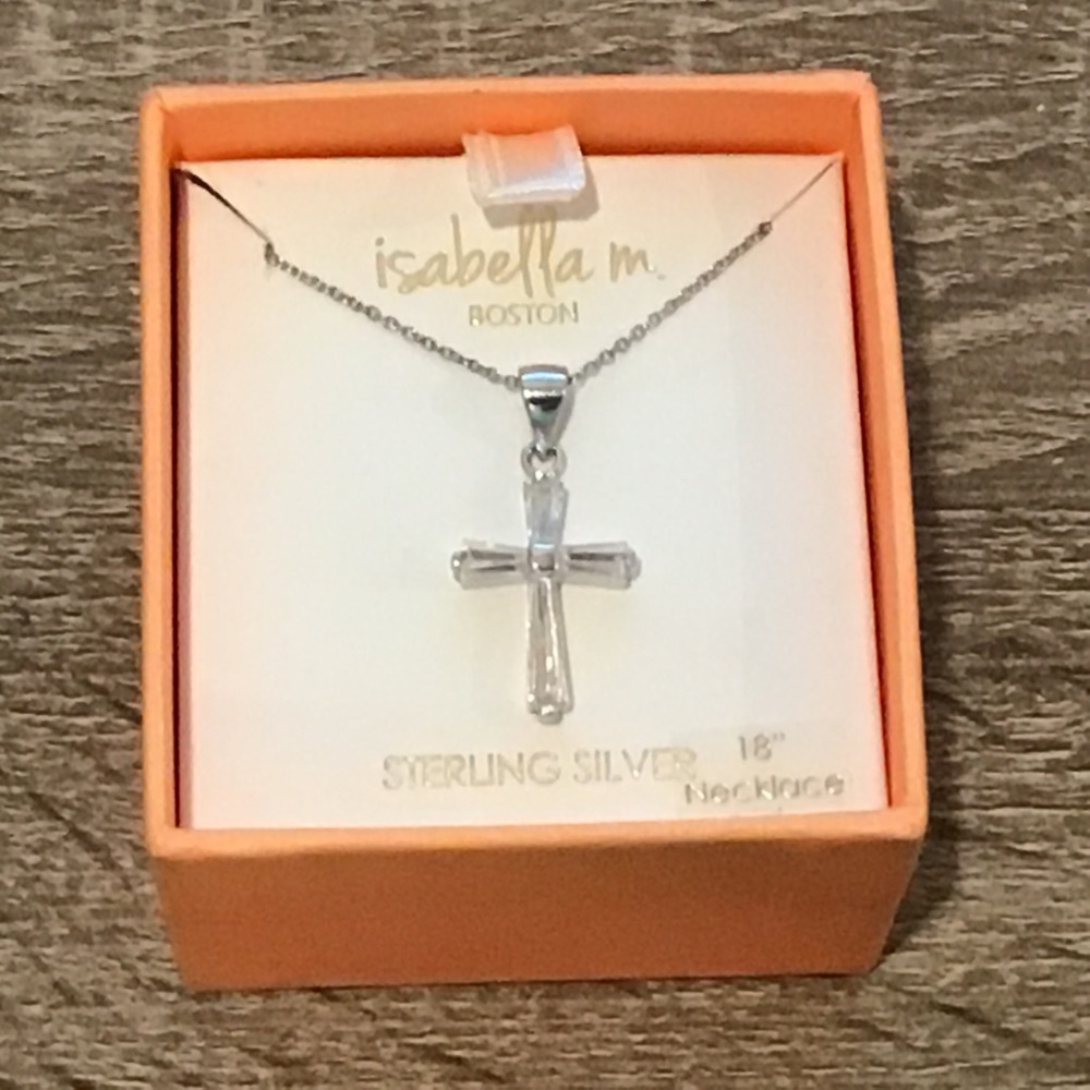 Isabella M. Sterling Silver & Clear Stones Cross Pendant Necklace 18" Long